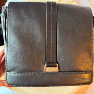 Salvatore Ferragamo Black Leather Messenger Crossbody